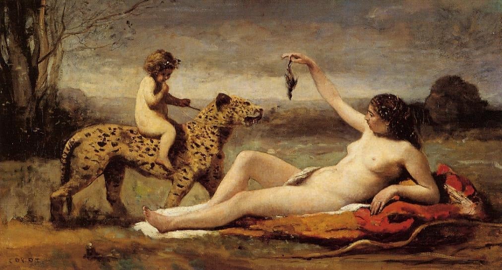 Camille Corot, Bacchante avec une Panthère. Huile sur toile peinte en 1860 et conservée au Shelburne Museum (Vermont, USA)