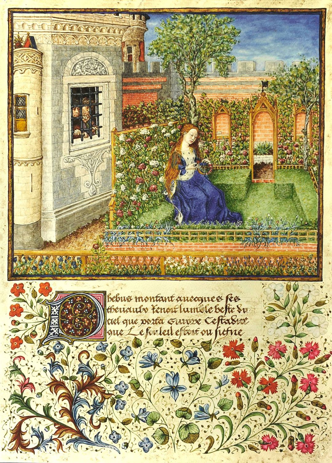 Émilie dans son jardin (Théséide de Boccace, vers 1340). Barthélémy de Eyck (1415-1472), dit le Maître du roi René entre 1460 et 1465. Vienne, Bibliothèque nationale d’Autriche