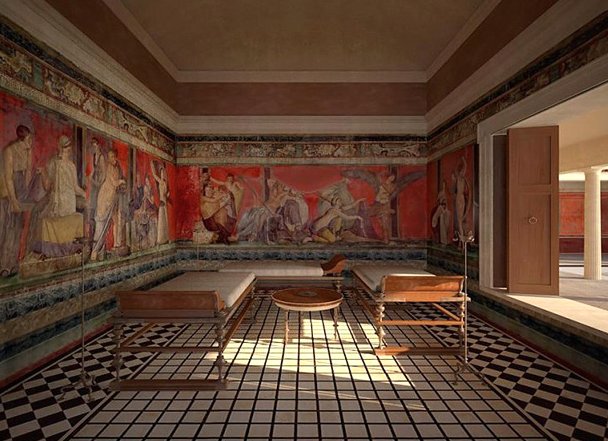 Reconstitution d’un triclinium dans la Villa des Mystères à Pompéi © James Stanton-Abbott