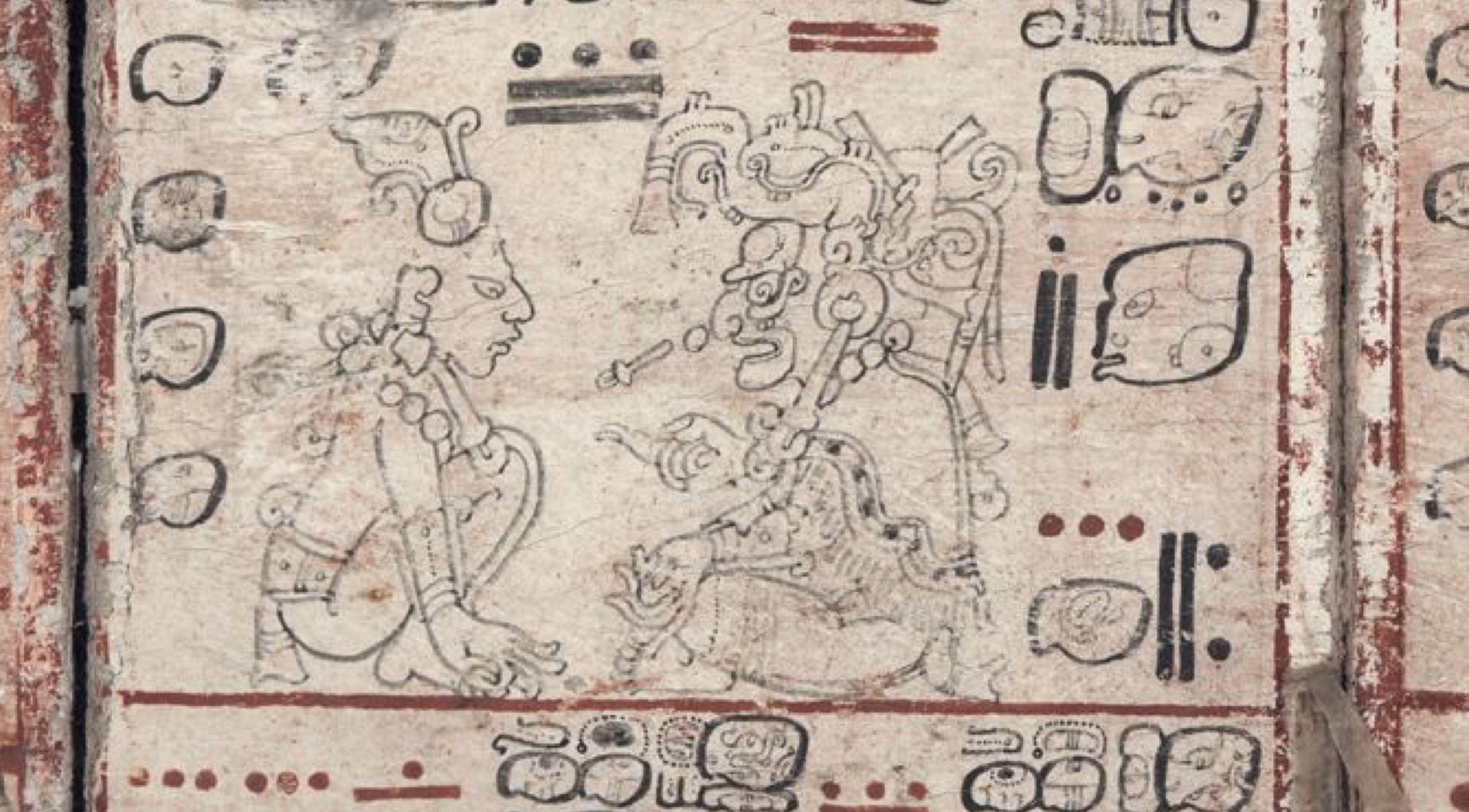 Page 9 du Codex de Dresde avec à droite, le dieu Itzamna discutant avec le dieu du maïs à gauche. Civilisation maya, circa 1200 - 1250 © World Digital Library