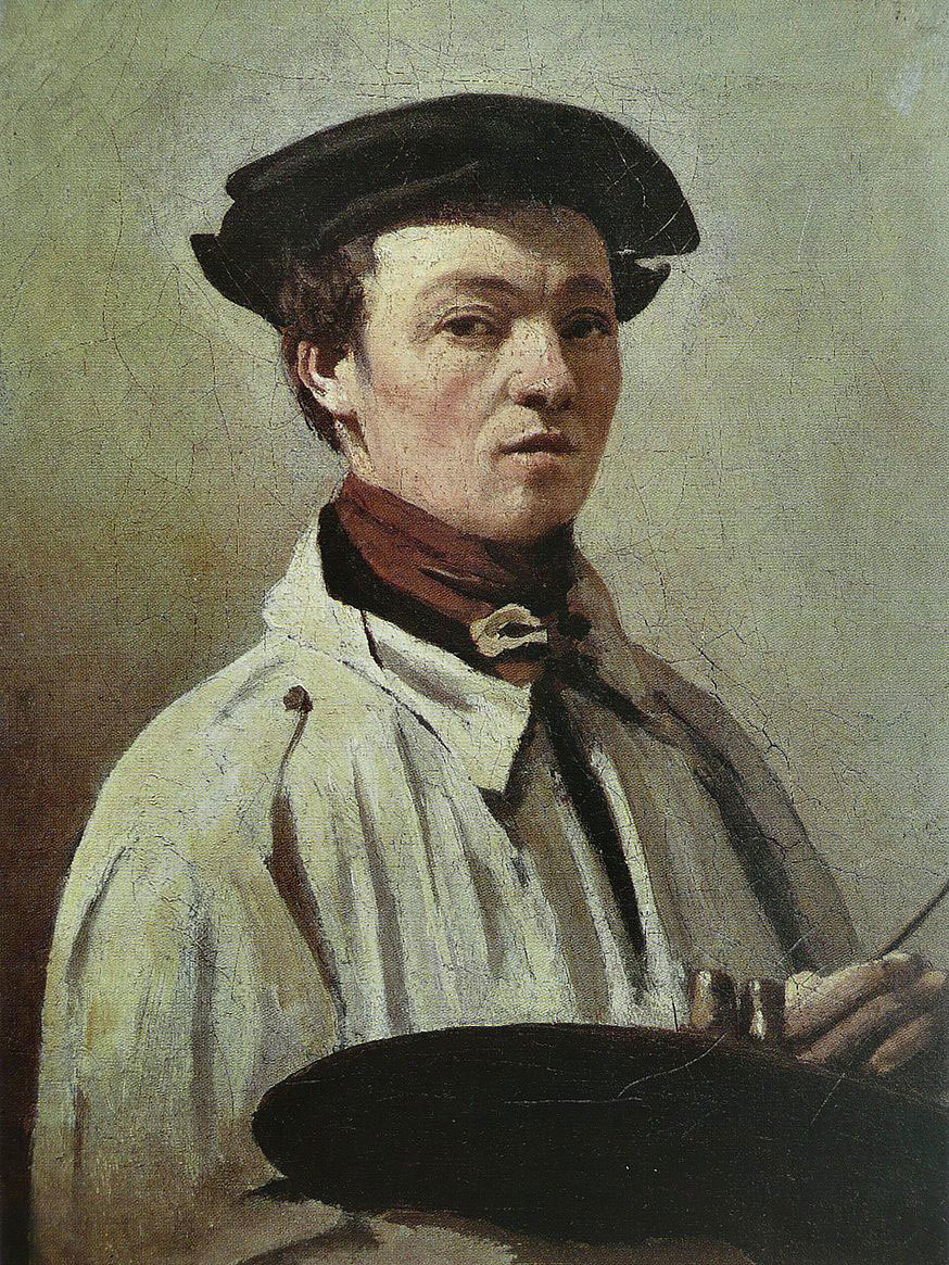 Camille Corot, Autoportrait ou Corot, la palette à la main. Huile sur papier monté sur toile, vers 1835. Galerie des Offices, Florence.