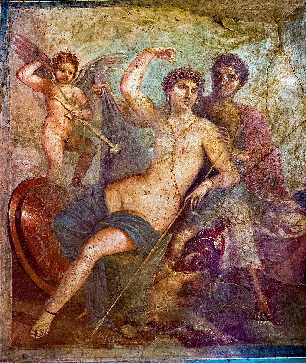 Aphrodite et Ares. Fresque du quatrième style pompéien (45 90 de notre ère). Emplacement : Pompéi VII, 9, 47, Maison du mariage d’Hercule, tablinum