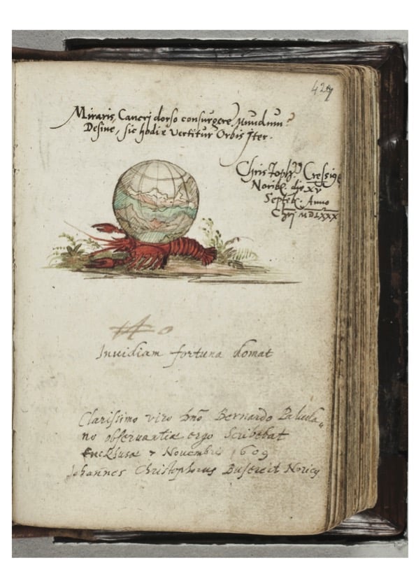Contribution de Christophorus Cessius à l’album amicorum de Bernardus Paludanus, 25 September 1580, pen and gouache on paper, The Hague, Koninklijke Bibliotheek.