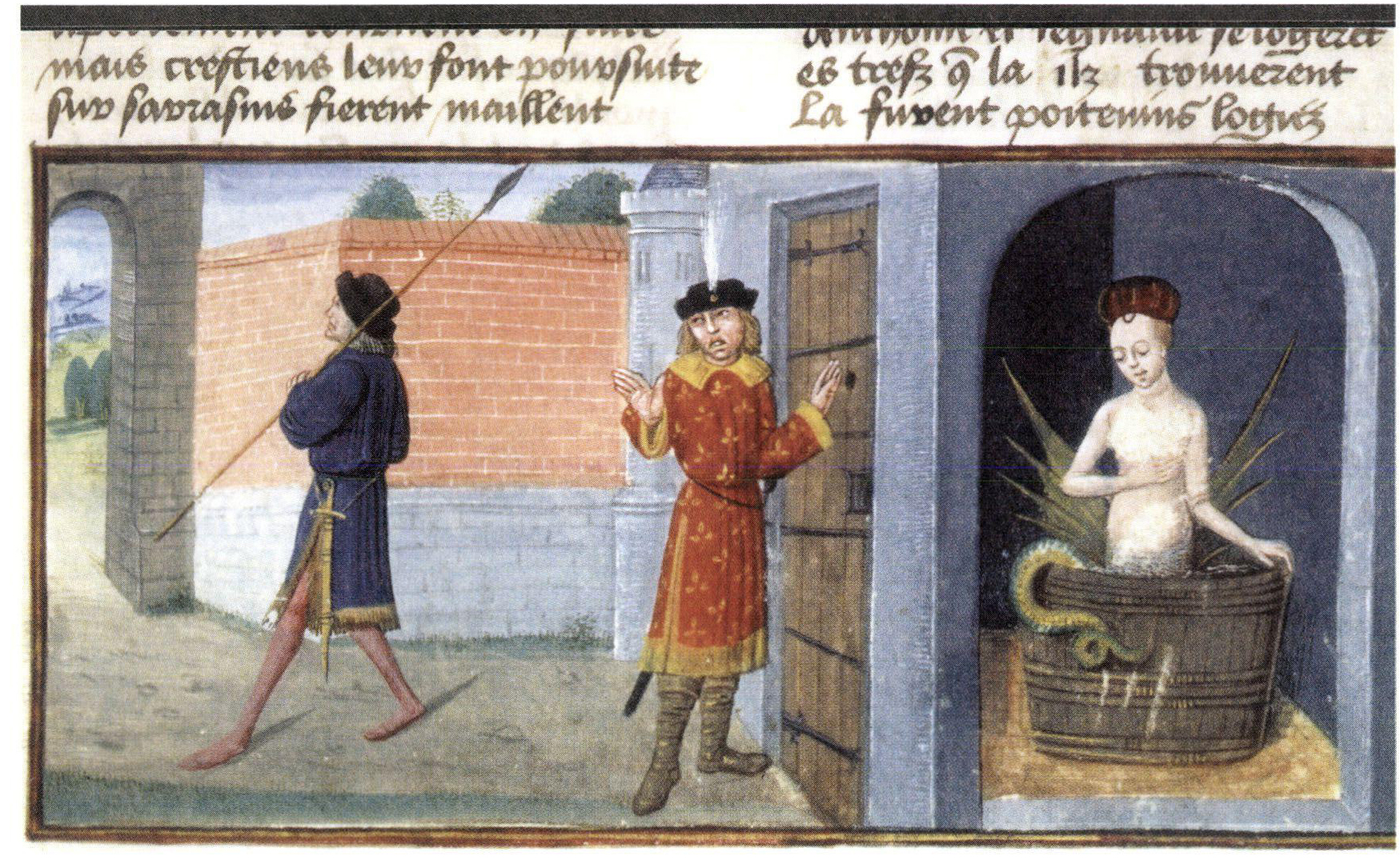 Mélusine en son bain, épiée par son époux. Roman de Mélusine par Jean d'Arras. Manuscrit enluminé, XVe siècle. Bibliothèque nationale de France, Manuscrits © Bibliothèque nationale de France